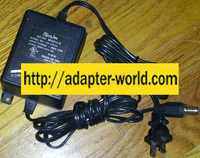 FOXLINK FA-4T010 AC ADAPTER 24VDC 1A -( ) 2x5.5mm 115VAC 60Hz 35