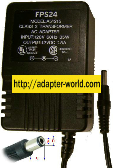 FPS24 A51215 AC ADAPTER 12VDC 1.5A (-) 2x5.5mm New 120vac Line