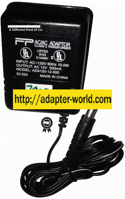 FP AD4120-12-500 AC AC ADAPTER 12VAC 500mA NEW -( )- 2.5x5.5x9.