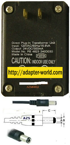 FWHK FE 4823 240D030 AC Adapter 24v 300mA Plug-In Transformer Po
