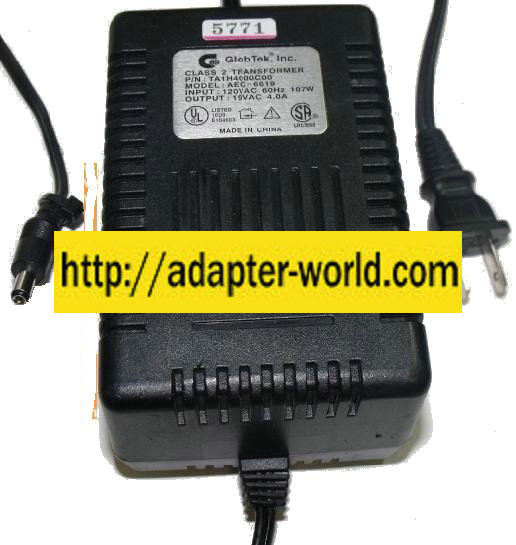 GLOBTEK AEC-6619 AC ADAPTER 19VAC 4A NEW 2x5.5mm ROUND BARREL T