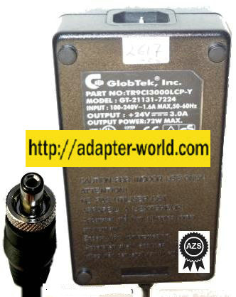 GLOBTEK GT-21131-7224 AC ADAPTER 24V DC 3A -( ) 2x5.5mm Thumbnut