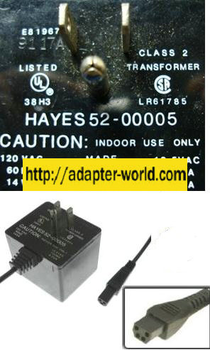 HAYES 52-00005 AC ADAPTER 13.5V 700mA CLASS 2 POWER SUPPLY
