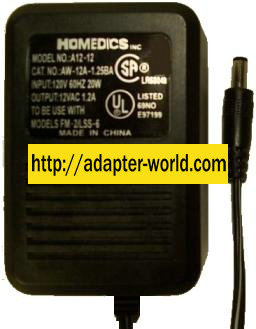 HOMEDICS A12-12 ADAPTER 12V AC 1.2A POWER SUPPLY FM-2 LSS-6 AW-