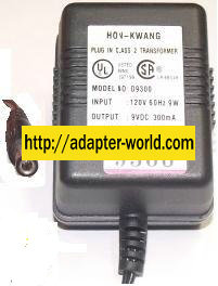 HON-KWANG D9300 AC ADAPTER 9VDC 300mA NEW -( ) 2x5.5mm 90 ° ROUN