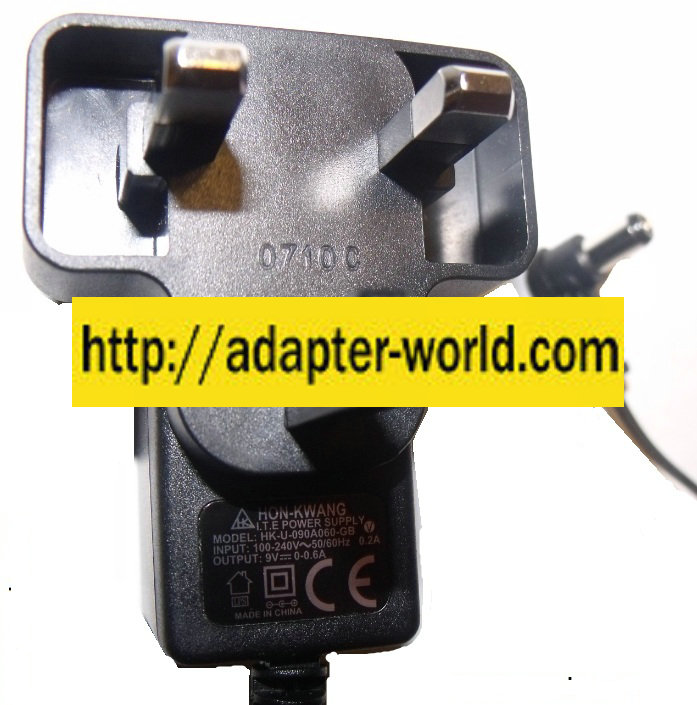 HON-KWANG HK-U-090A060-GB AC ADAPTER 9VDC 0.6A New -( )- 2.1 x