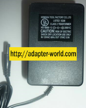 HONGDA HD-8888-12 AC ADAPTER 12VAC 0.9A NEW -( ) 2.5x5.5x12mm C