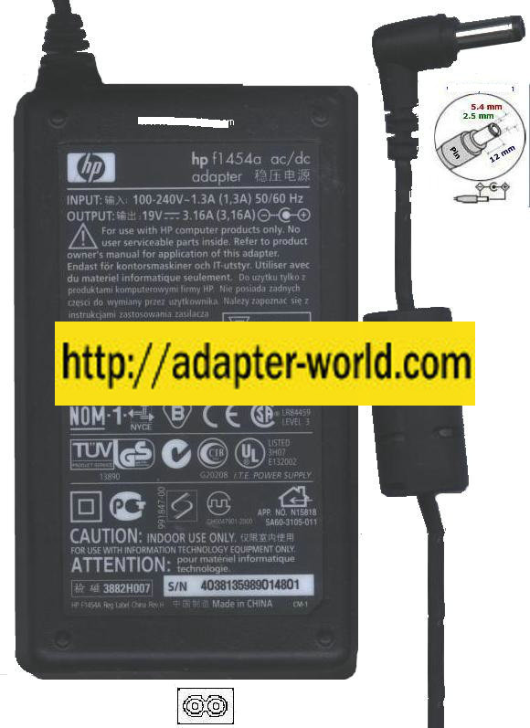 HP F1454A AC ADAPTER 24VDC 2.5A ACY172 NOTEBOOK Hewlett Packard