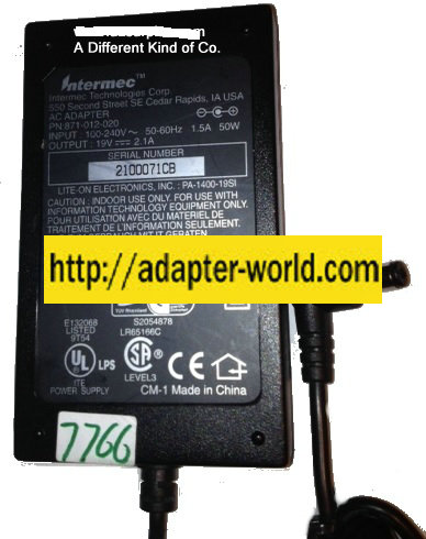 INTERMEC 871-012-020 AC ADAPTER 19VDC 2.1A New 2x5.5mm 90 -( )