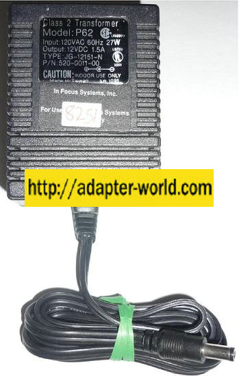 IN FOCUS P62 AC ADAPTER 12V 1.5A NEW (-)2x5.5mm 520-0011-00 CL