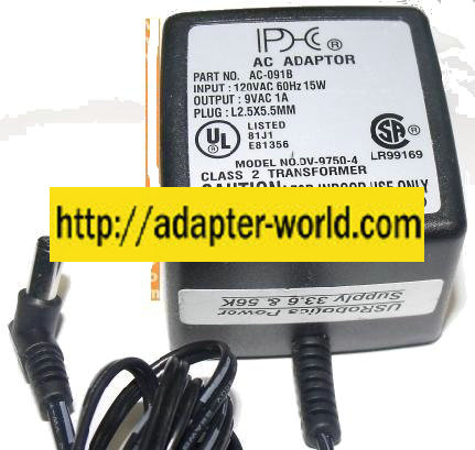 IPDC DV-9750-4 AC ADAPTER 9VAC 1A ~(~) 2.5x5.5mm New 90 ° ROUND