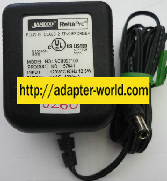 JAMECO RELIAPRO ACU090100 AC ADAPTER 9VDC 1000mA LIKE NEW 2.5x5.