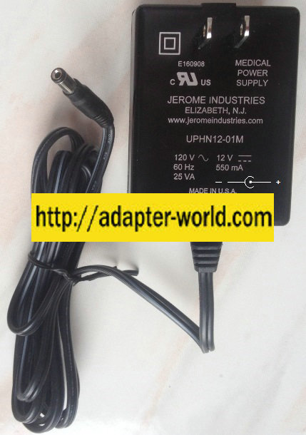 JEROME UPHN12-01M AC ADAPTER 12VDC 550mA 2x5.5mm -( ) 120vac POW