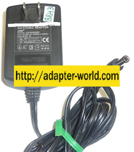 JODEN JOD-SAU050302 AC ADAPTER 5VDC 3A NEW -( ) 2.5x5.5x11.8mm