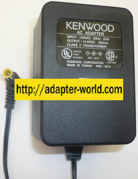 KENWOOD W08-0970 AC ADAPTER 14.5VDC 800mA NEW -( ) 4.3x6mm BARR