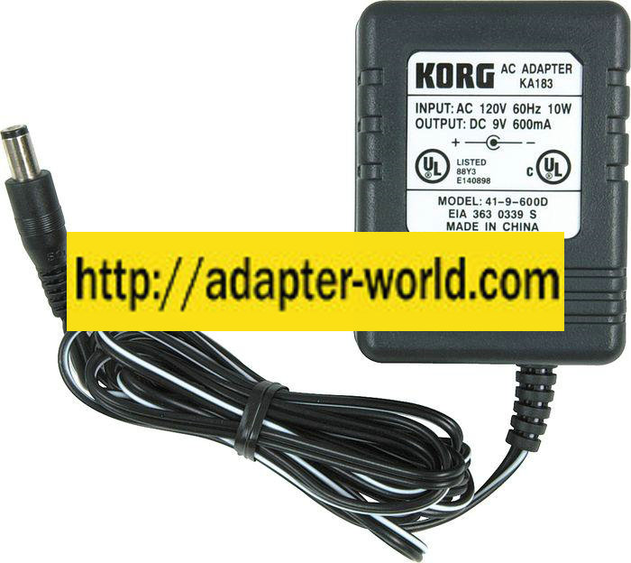 KORG KA183 AC ADAPTER 9V dc 600mA NEW 2x5.5mm (-) 120vac 2.1 x