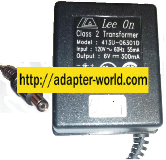LEE ON 413U-06301D AC ADAPTER 6VDC 300mA NEW -( ) 2x5.5mm ROUN