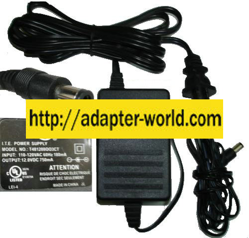 LEI T481208OO3CT AC Adapter 12VDC 750mA -( )- 2.5mm I.T.E. Power