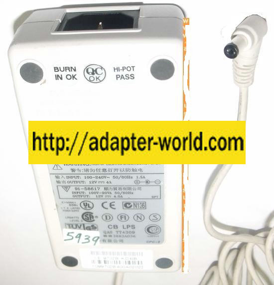 LIEN LE-9702B AC ADAPTER 12V 4A NEW -( ) 2x5.5mm POWER SUPPLY