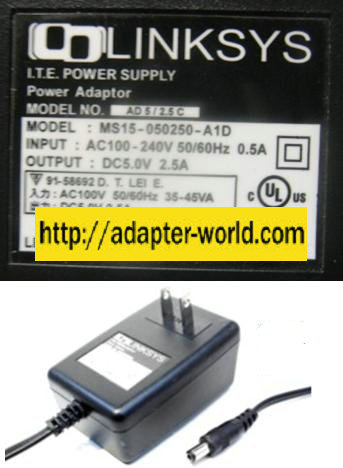 LINKSYS MS15-050250-A1D AC ADAPTER 5V 2.5A PLUG IN POWER SUPPLY