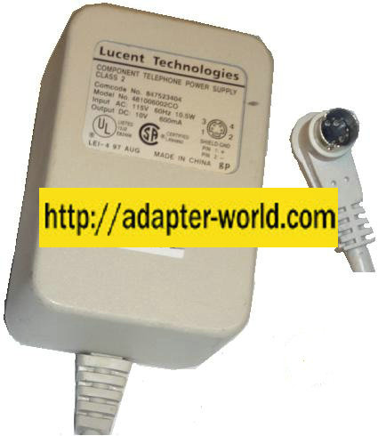 LUCENT 481006002CO AC ADAPTER 10V 600mA 5 MINI PIN DIN COMPONENT