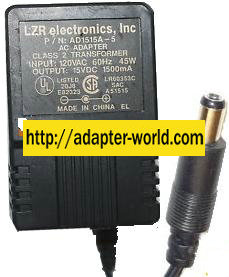 LZR AD1515A-5 AC Adapter 15Vdc 1.5A -( )- 2x5.5mm 1500mA 45W Pow