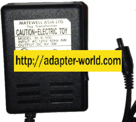 MATEWELL ASIA LTD 35-06-500 AC ADAPTER 6VDC 3W NEW -( )- 1.3x3.