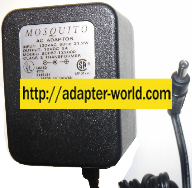 MOSQUITO SCP57-122000 AC ADAPTER 12VDC 2A -( ) 2x5.5mm 120vac Po