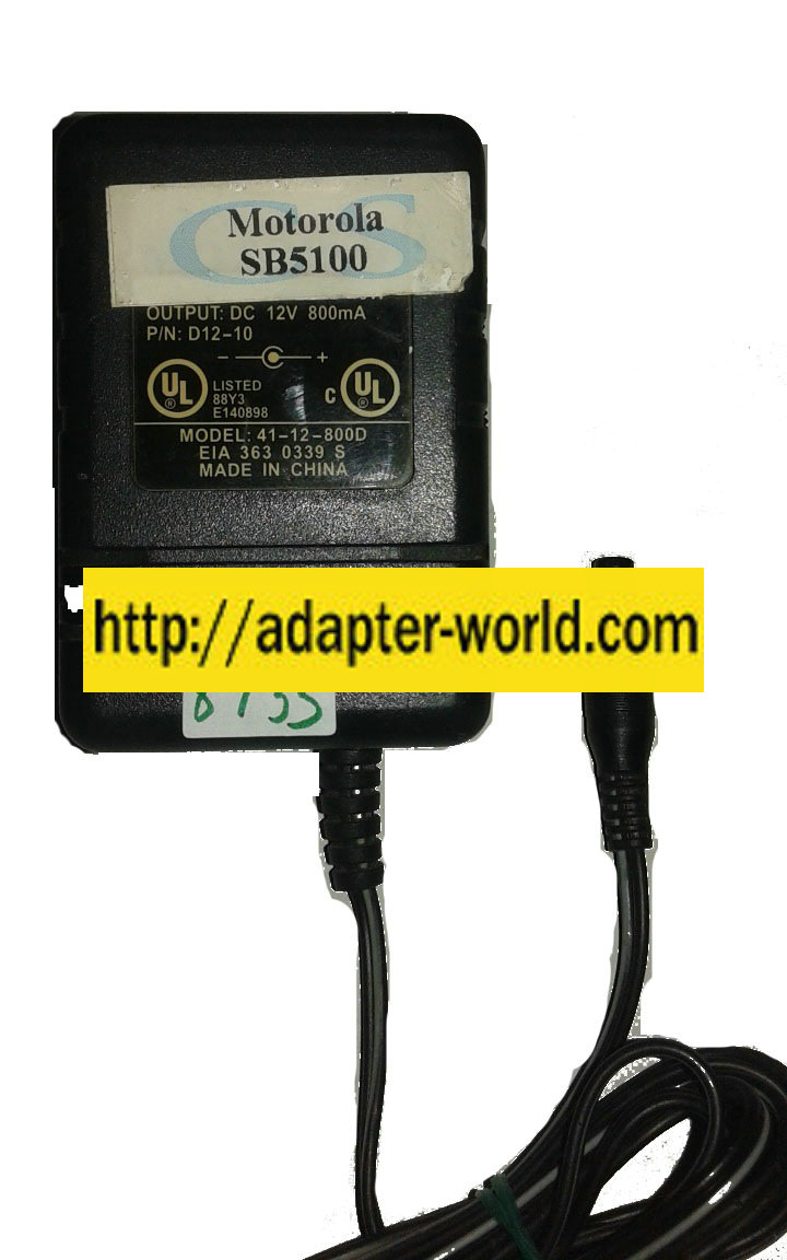 MOTOROLA 41-12-800D AC ADAPTER 12VDC 800mA -( ) New 2.4 x 5.4 x