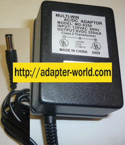 MULTI-WIN MD-6350 AC ADAPTER 6VDC 350mA NEW -( )- 2x5.5x11.6mm