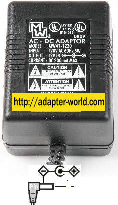 MW 18-396 12v 200mA AC DC ADAPTER DIRECT PLUG IN POWER SUPPLY