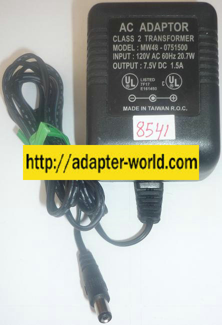 MW48-0751500 AC ADAPTER 7.5VDC 1.5A NEW -( ) 2x5.5mm POWER SUPP