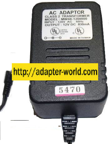 MW48-1200800 AC ADAPTER 12VDC 800mA CLASS 2 TRANSFORMER