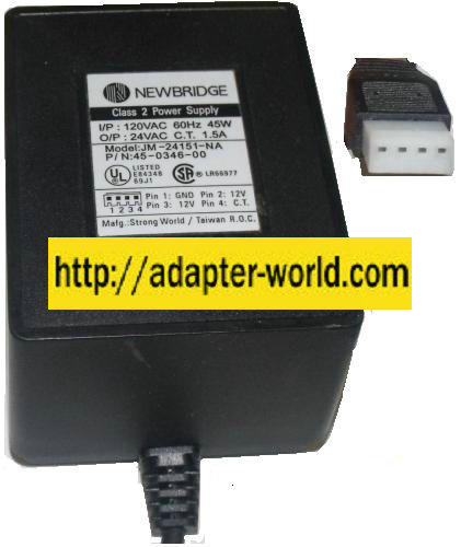NEWBRIDGE JM-24151-NA AC DC ADAPTER 24V 1.5A POWER SUPPLY CLASS
