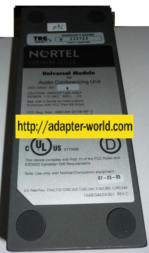 NORTEL 2501-04551-001 UNIVERSAL MODULE NEW 115AC 60Hz 2A FOR AU