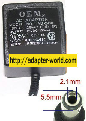 OEM AD-2420 AC ADAPTER 24V DC 200mA NEW 2x5x12mm (-) STRAIGHT