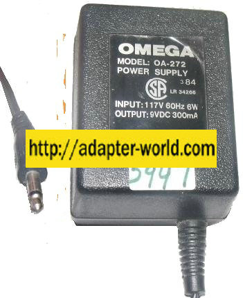 OMEGA OA-272 AC ADAPTER 9V DC 300mA POWER SUPPLY