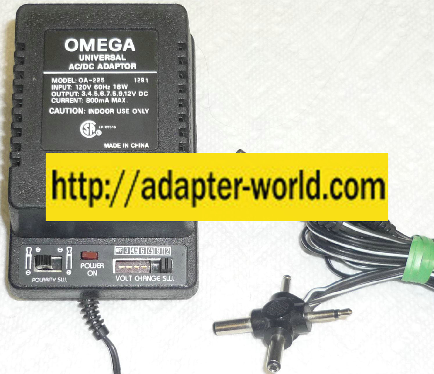 OMEGA OA-225 UNIVERSAL AC DC ADAPTER NEW 3,4,5,6,7.5,9,12VDC 80