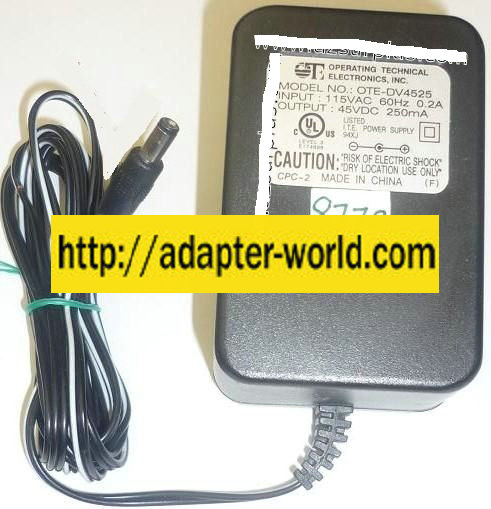 OPERATING TECHNICAL OTE-DV4525 AC ADAPTER 45VDC 250mA NEW -( )