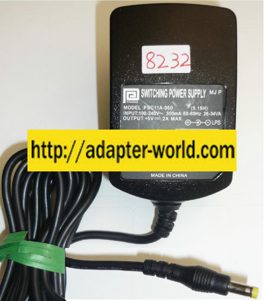PHIHONG PSC11A-050 AC ADAPTER 5VDC 2A NEW (-)1.5x4x9 STRAIGHT