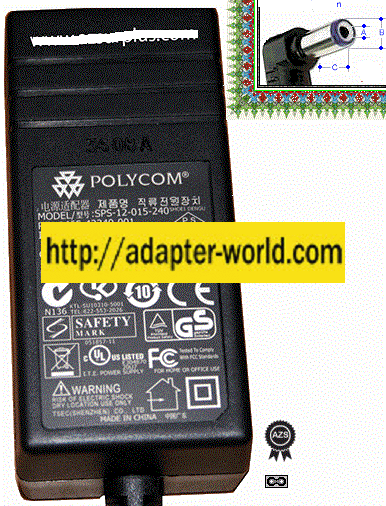 POLYCOM SPS-12-015-240 AC ADAPTER 24VDC 500mA 90 ° -( ) 2.5x5.5mm