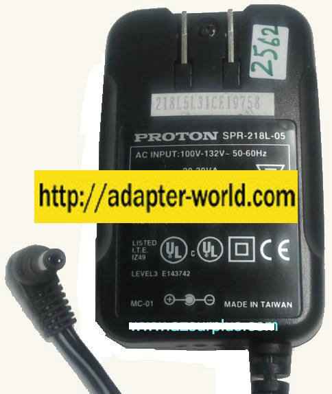 PROTON SPR-218L-05 AC ADAPTER 5VDC 2.5A Power Supply 2 .1x5.5