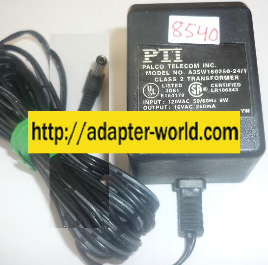 PTI A35W160250-24/1 AC ADAPTER 16VAC 250mA NEW 2.3x5.5mm PHONE