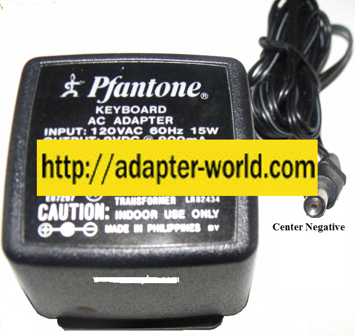 Pfantone ACKB-9V AC ADAPTER 9VDC 900mA Keyboard (-) New POWE
