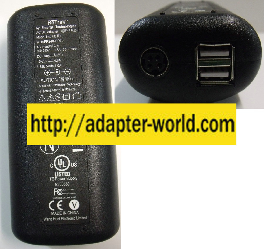 RETRAK WHAFR24090001 AC ADAPTER 15-20V 4.6A --- ) --- - CABLES