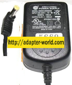 S005CU0600050 AC ADAPTER 6.5V 500mA PLUG IN POWER SUPPLY