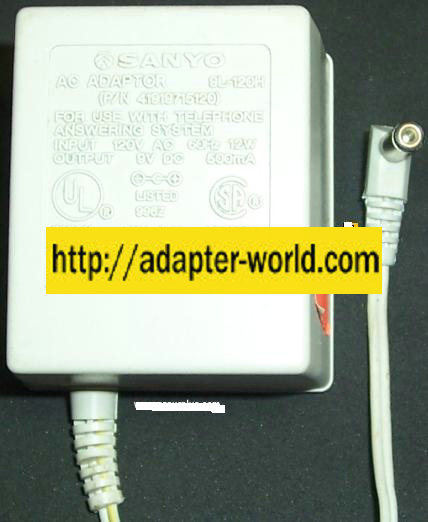 SANYO 9L-120H AC ADAPTER 9VDC 0.5A ANSWERING MACHINE POWER SUPPL