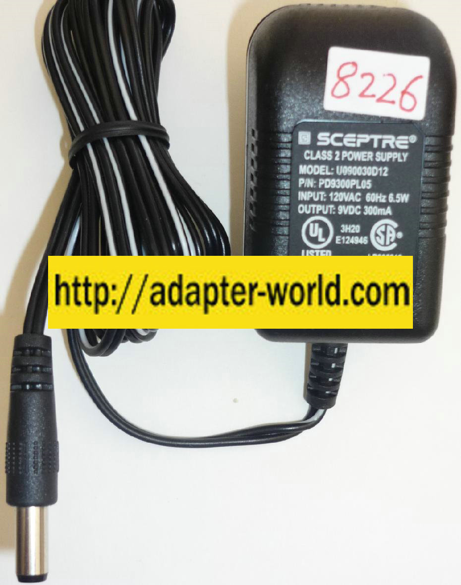 SCEPTRE U090030D1201 AC ADAPTER NEW -( )2x5.5 9VDC 300mA STRAIG