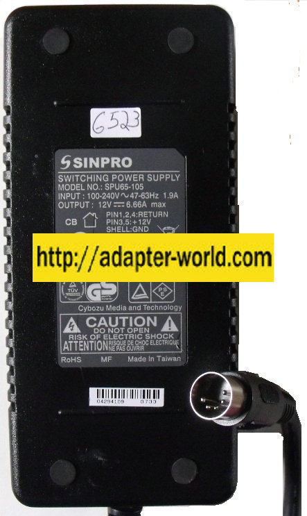 SINPRO SPU65-105 AC ADAPTER 12Vdc 6.66A New 5Pin Din 13mm Switc