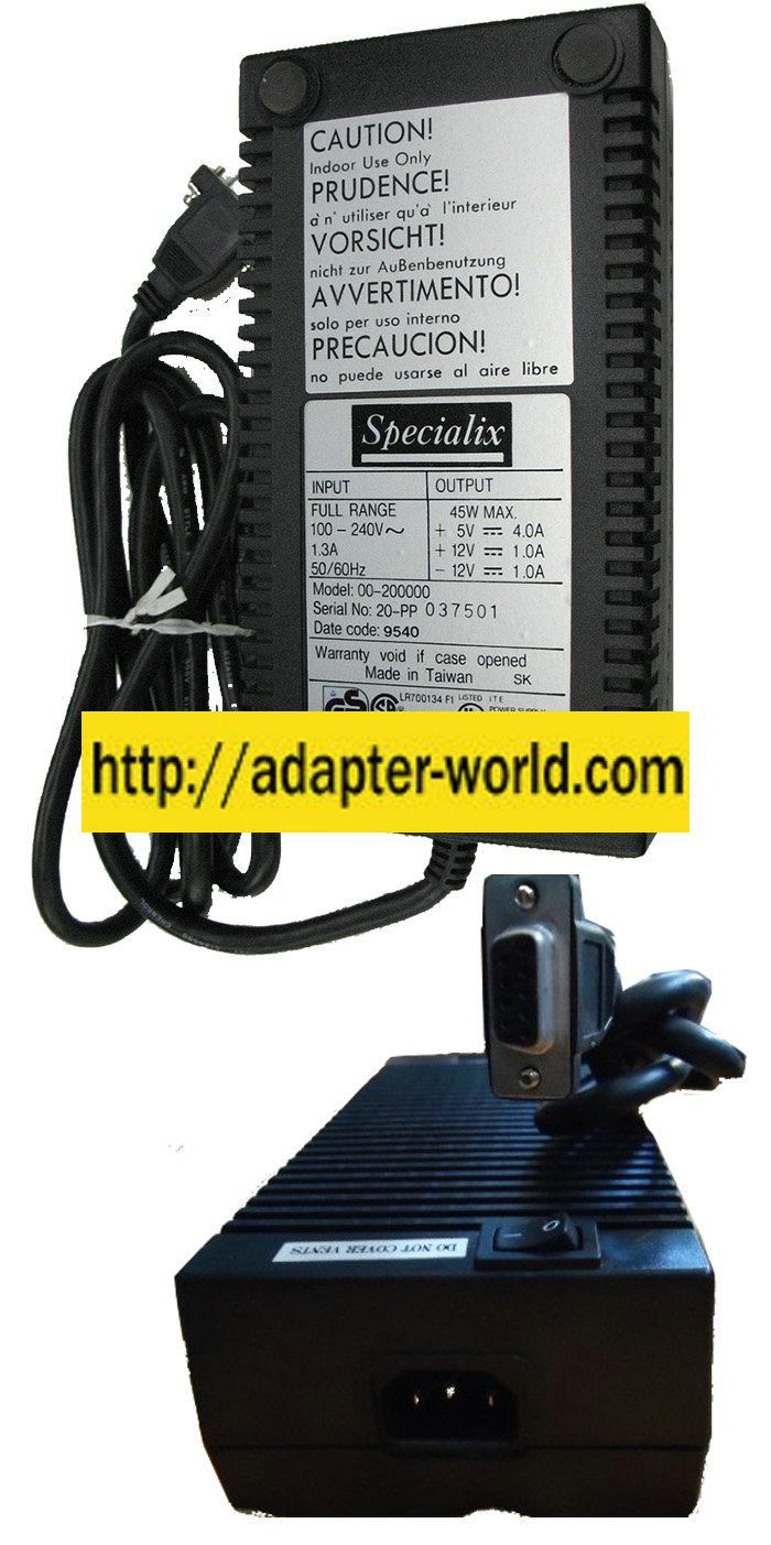 SPECIALIX 00-200000 AC ADAPTER 5VDC 4.0A New DB 9 Female Connec